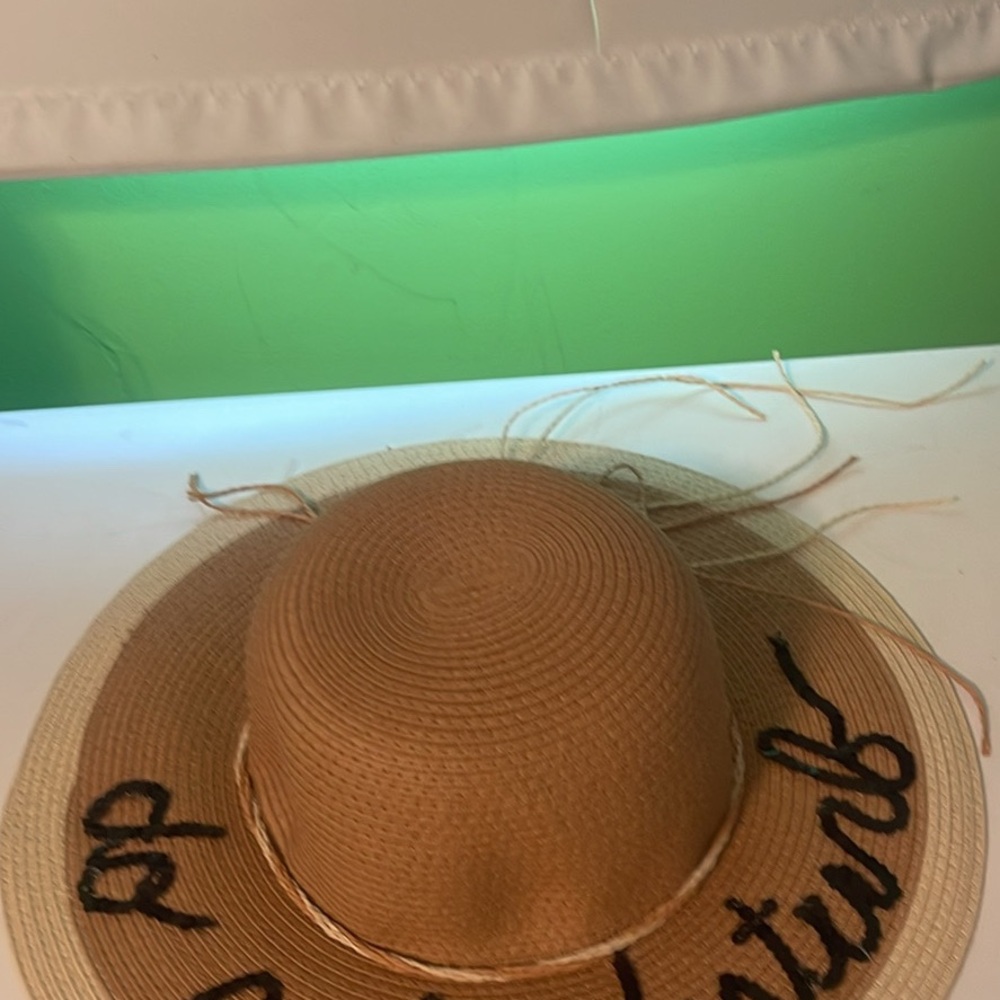 Ladies Tan Sun Hat with Black Embroidery